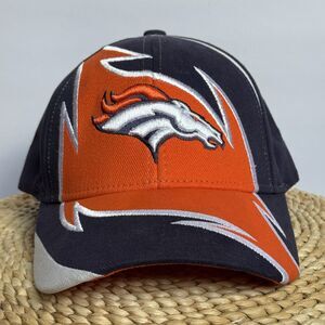NWOT Vintage 90s Y2K Denver Broncos Shark Tooth Hat Blue Orange Reebok Strapback